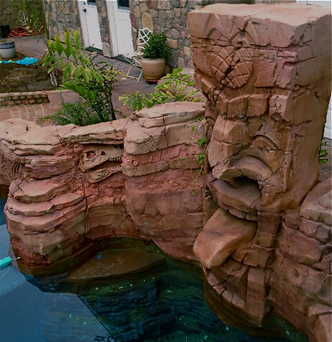 Tribal Statue Fountain in Pool